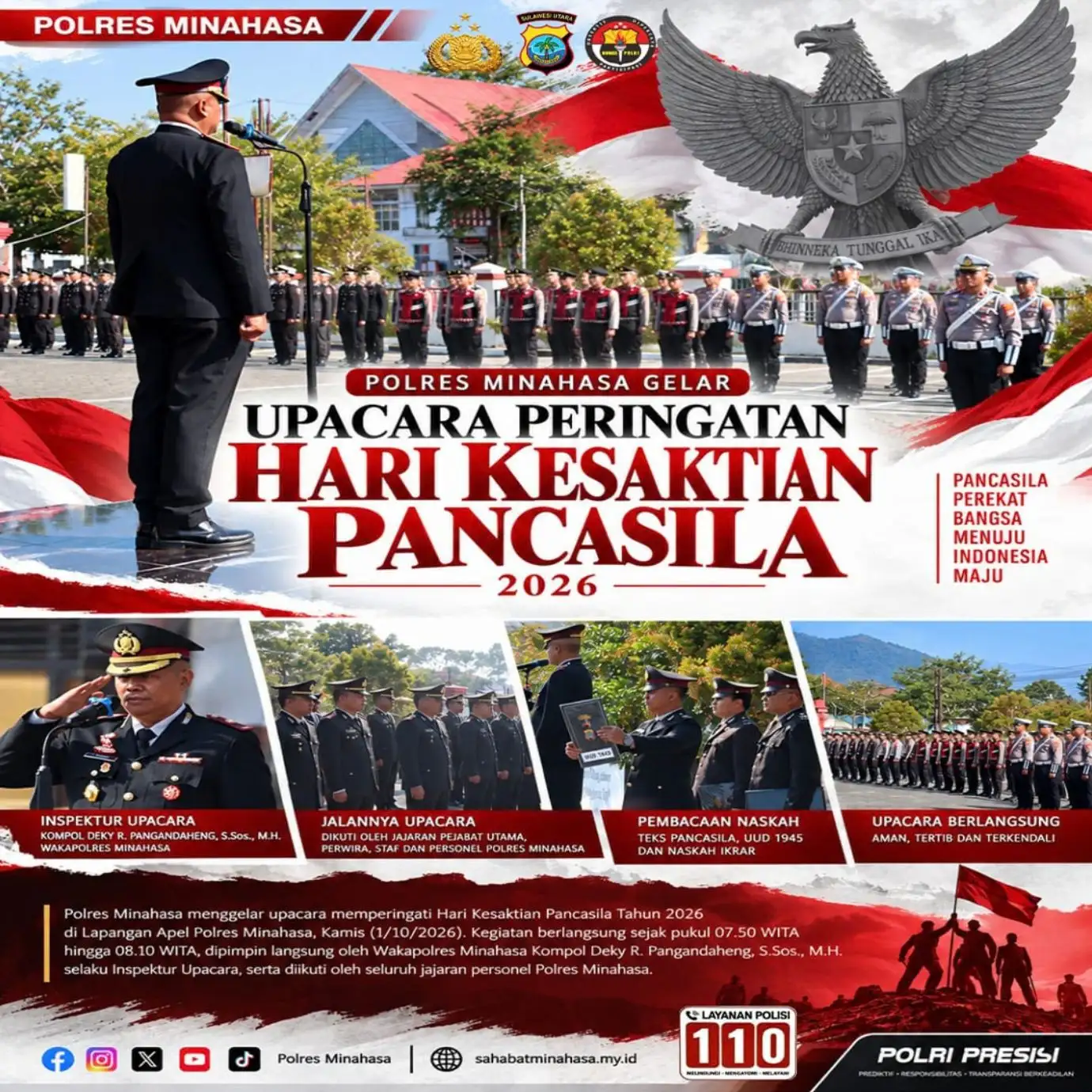 Polres Minahasa Gelar Upacara Peringatan Hari Kesaktian Pancasila Tahun 2026