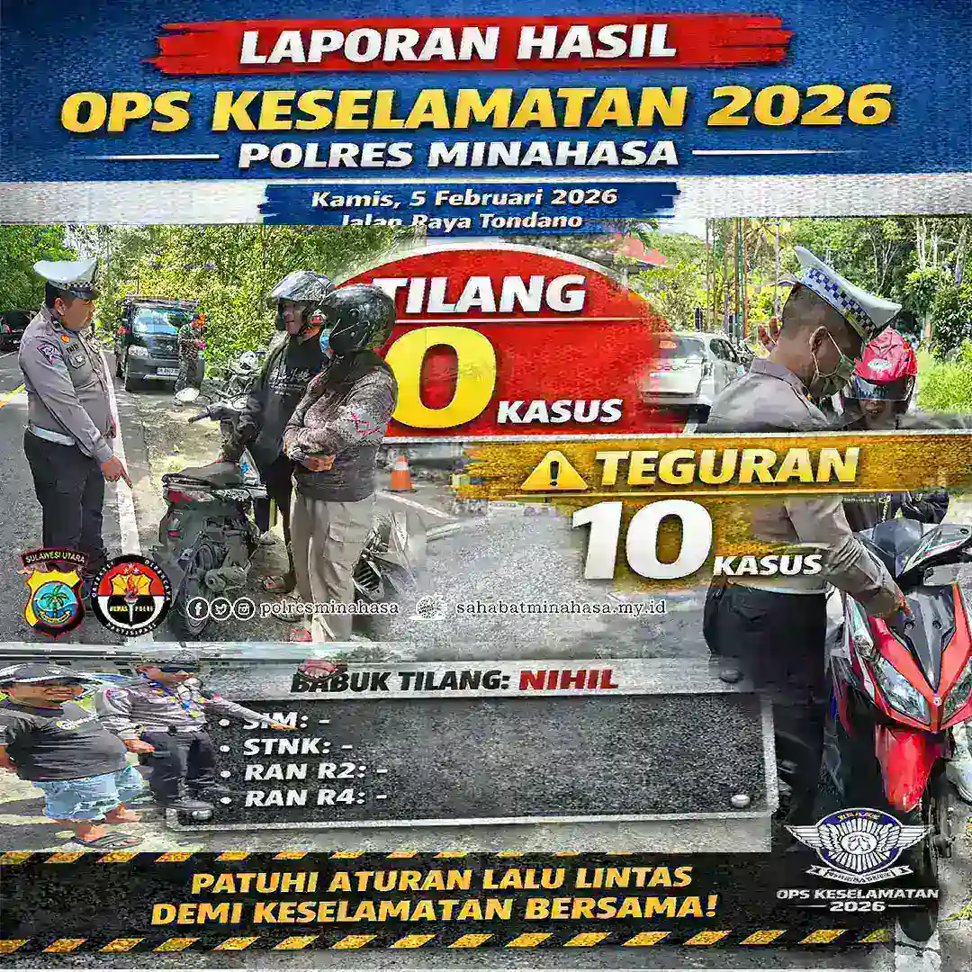 Satgas Gakkum Ops Keselamatan 2026 Polres Minahasa Laksanakan Penindakan di Seputaran Tondano